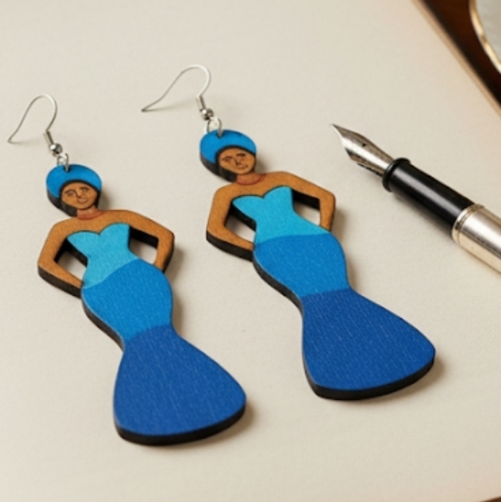 Long earrings with a woman's silhouette, cultural and full of. 9 cm - Picture 4 of 9